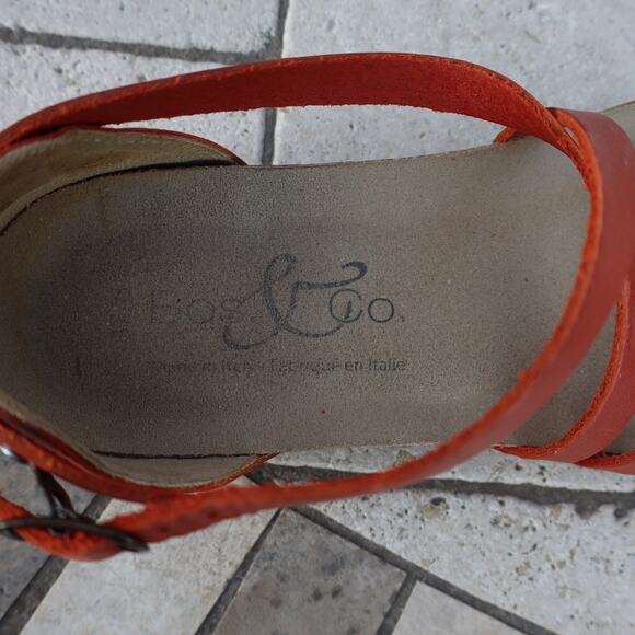 Bos & Co Sandals Leather Orange Strappy Cork Sole Made in Italy Size 37/6 - Picture 6 of 15